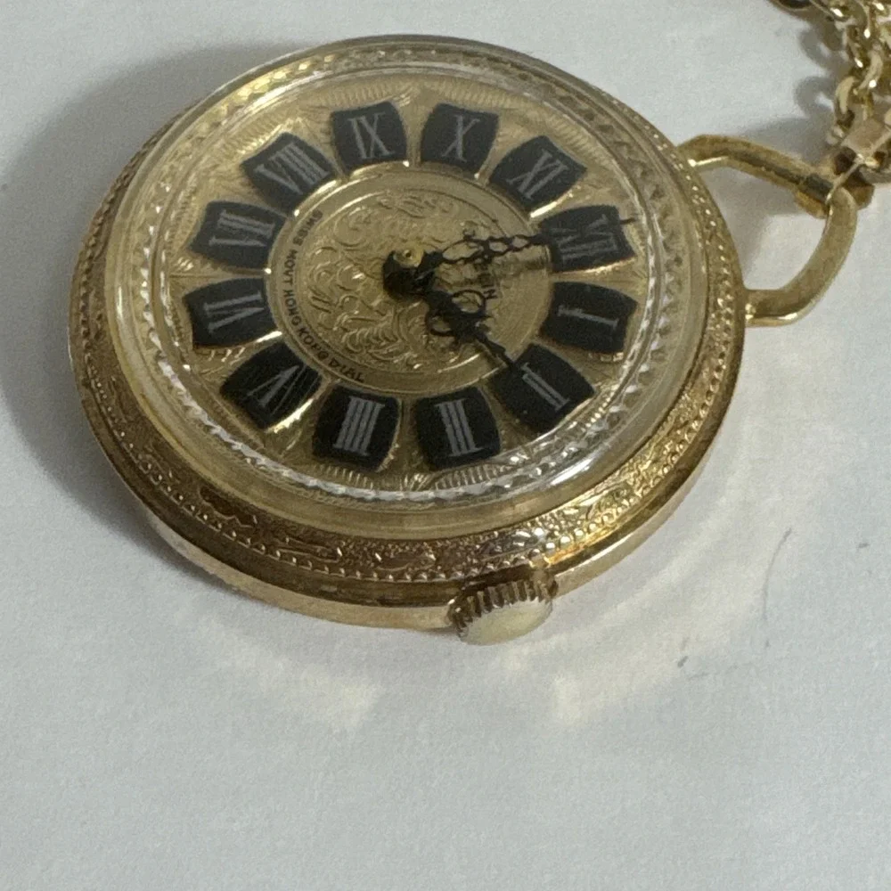 Vintage Juvelin Roman‎ Numeral Pocket Watch with Chain Swiss Hong Kong
